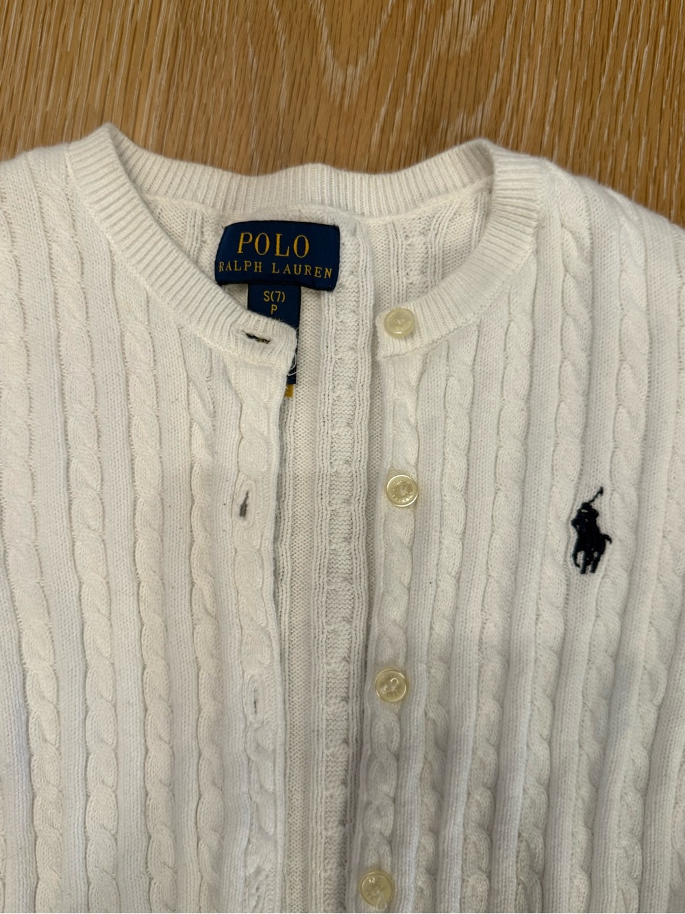 Polo by Ralph Lauren Cream Cable-Knit Button Cardigan with Black Pony